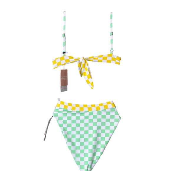 New XS Fashion‎ Nova Retro Pinup Check Underwire Hight Cut Swimsuit Bikini Mint - Picture 3 of 5